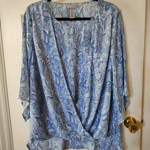Catherines Women Top Size 14/16W Paisley 3/4 Sleeve Wrap